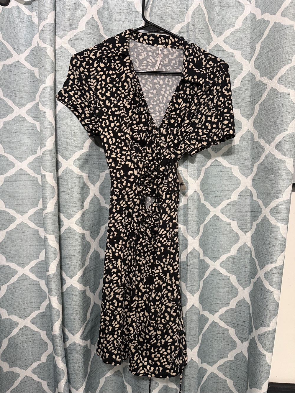 Free People Black and Cream Abstract Midi Wrap Dress NWT